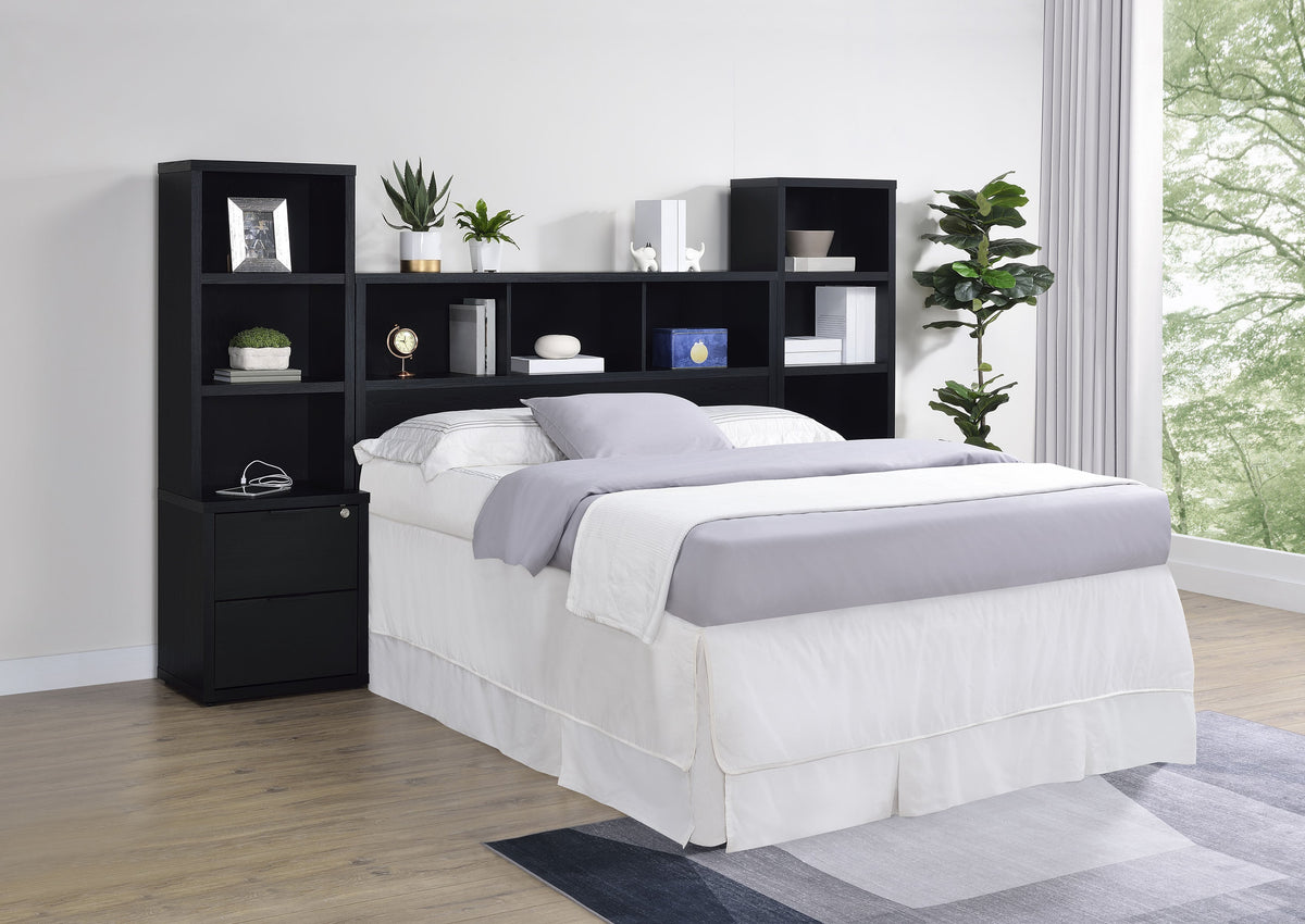 Ensemble de chambre à coucher 3 pièces Westpark avec lit Queen Size, bibliothèque et tête de lit noires