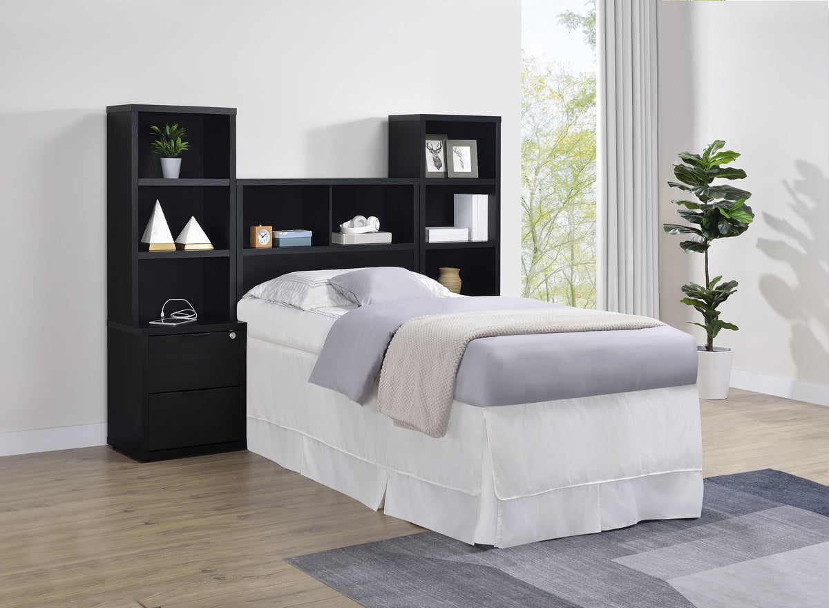 Ensemble de chambre à coucher 3 pièces Westpark avec bibliothèque et tête de lit noire
