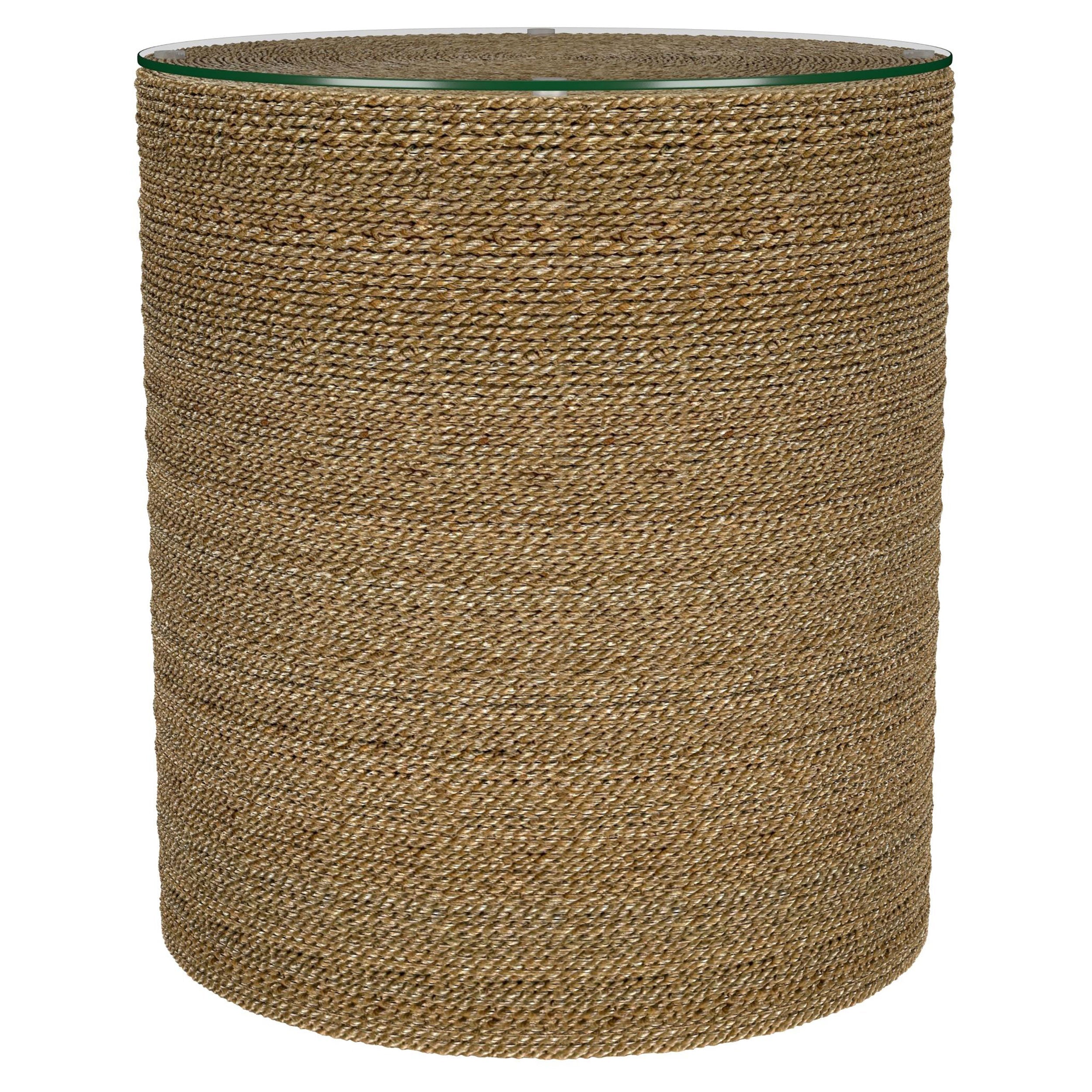 Table d'appoint ronde en jonc de mer tressé Halden, marron clair