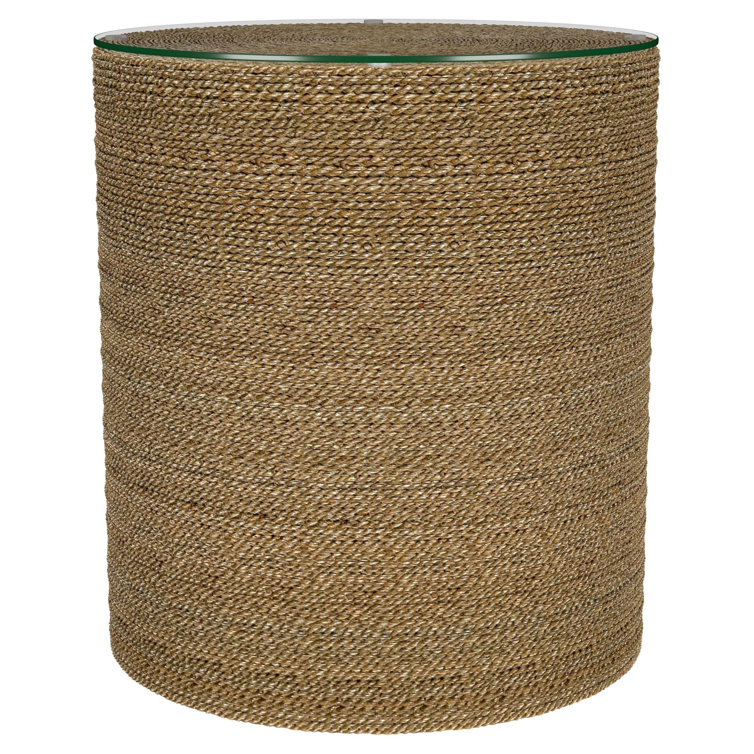 Table d'appoint ronde en jonc de mer tressé Halden, marron clair