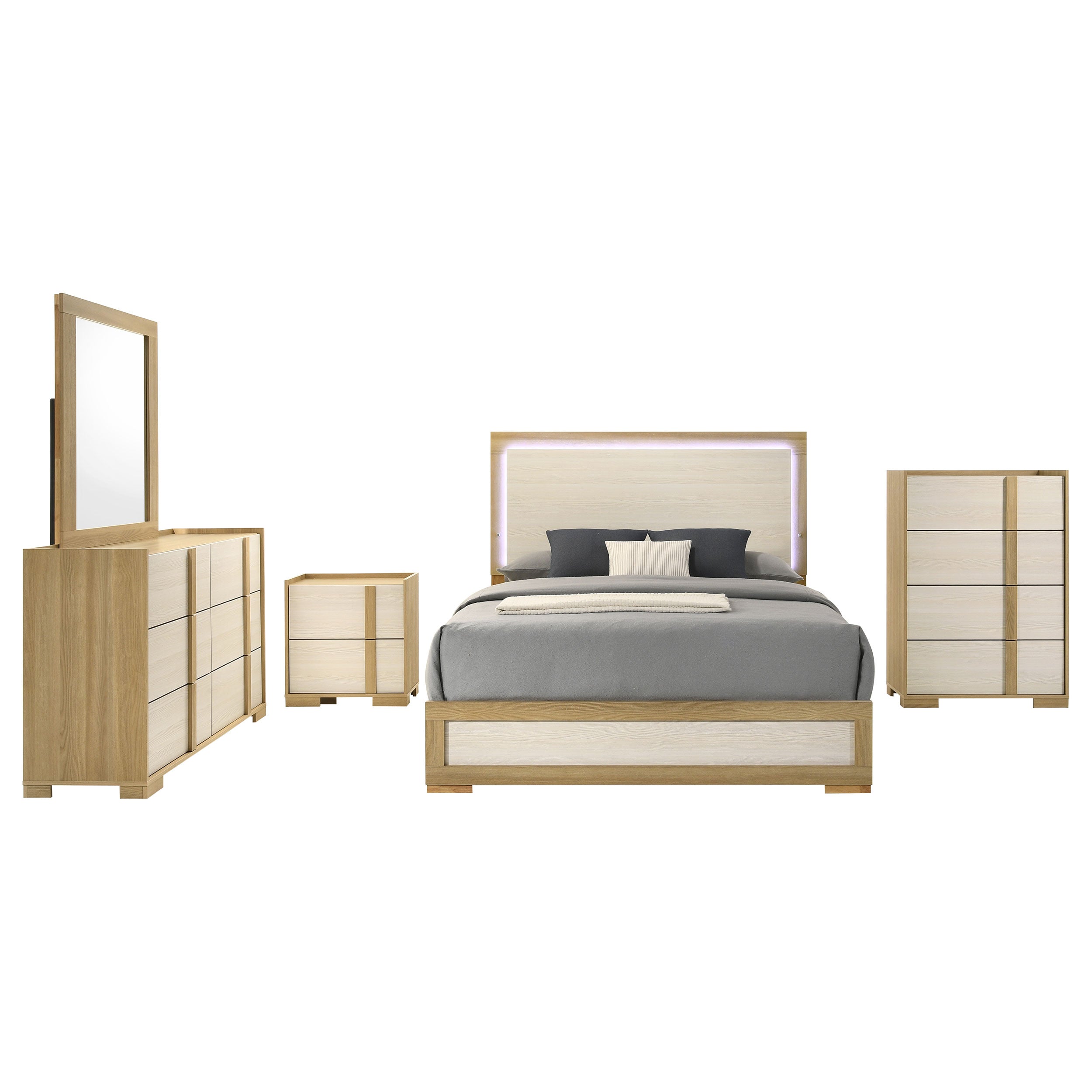 Ensemble de chambre à coucher Hyland 5 pièces avec lit king size oriental, naturel
