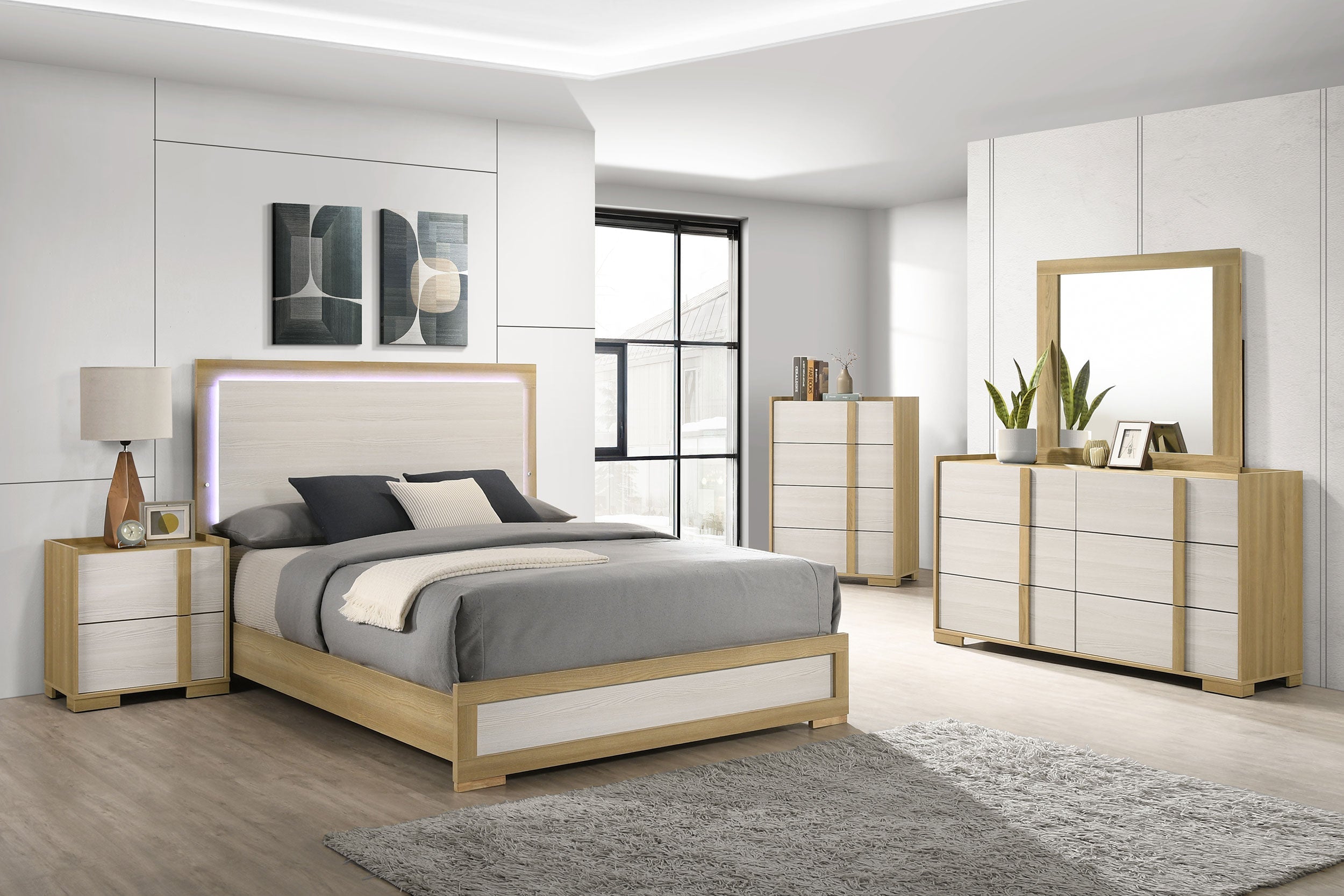 Ensemble de chambre à coucher Hyland 5 pièces avec lit king size oriental, naturel