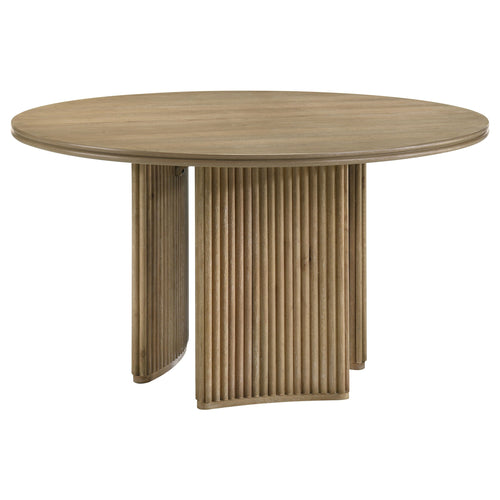 Table à manger ronde Adina en bois brun clair vieilli de 53 pouces