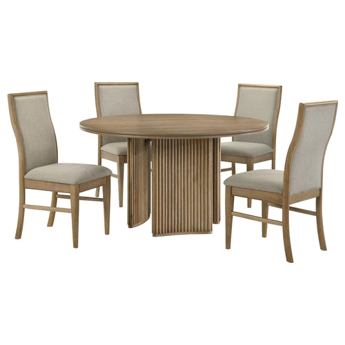 Ensemble de table à manger ronde Adina 5 pièces, marron clair vieilli