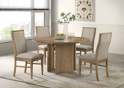 Ensemble de table à manger ronde Adina 5 pièces, marron clair vieilli