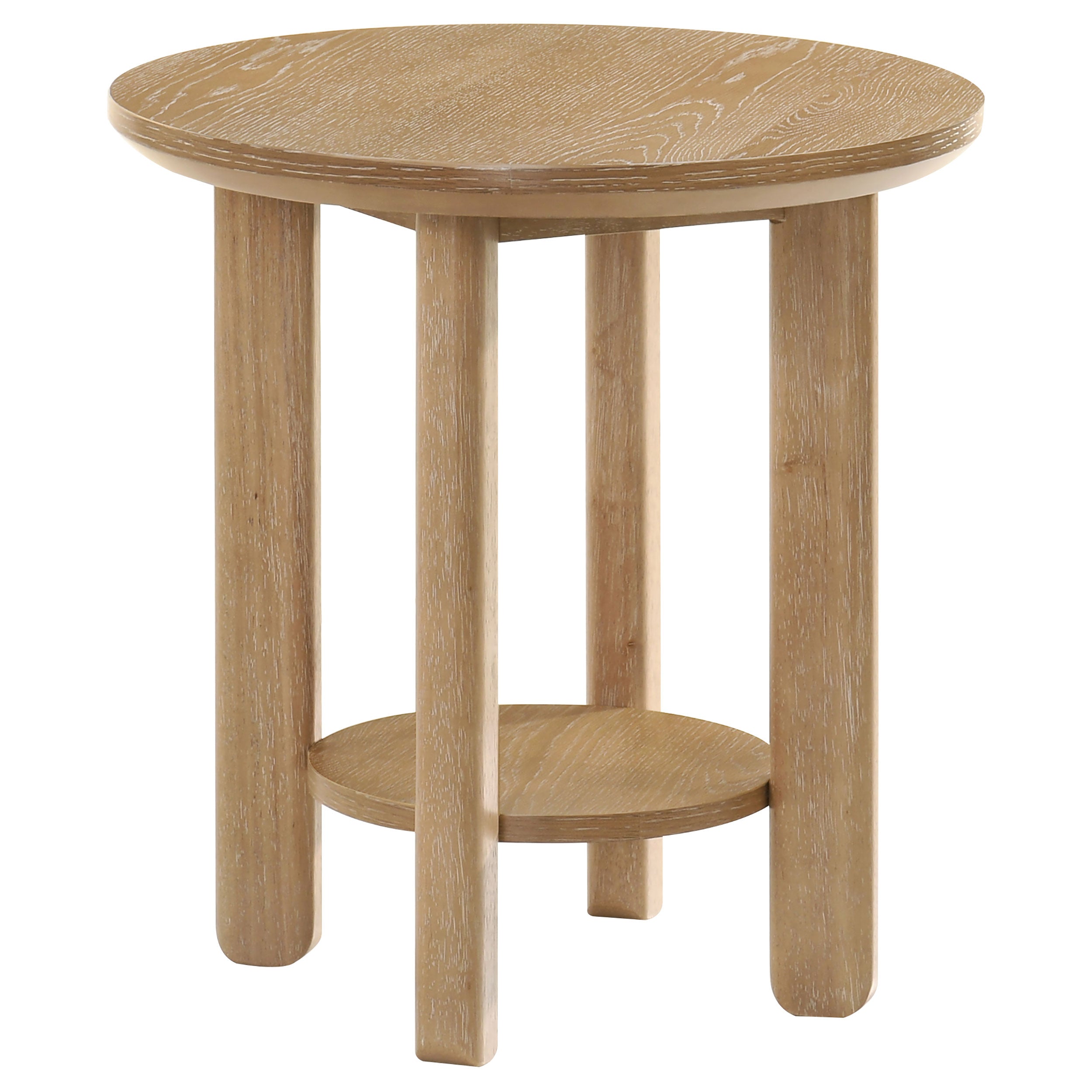 Table d'appoint ronde en bois Ottowa avec étagère en chêne clair