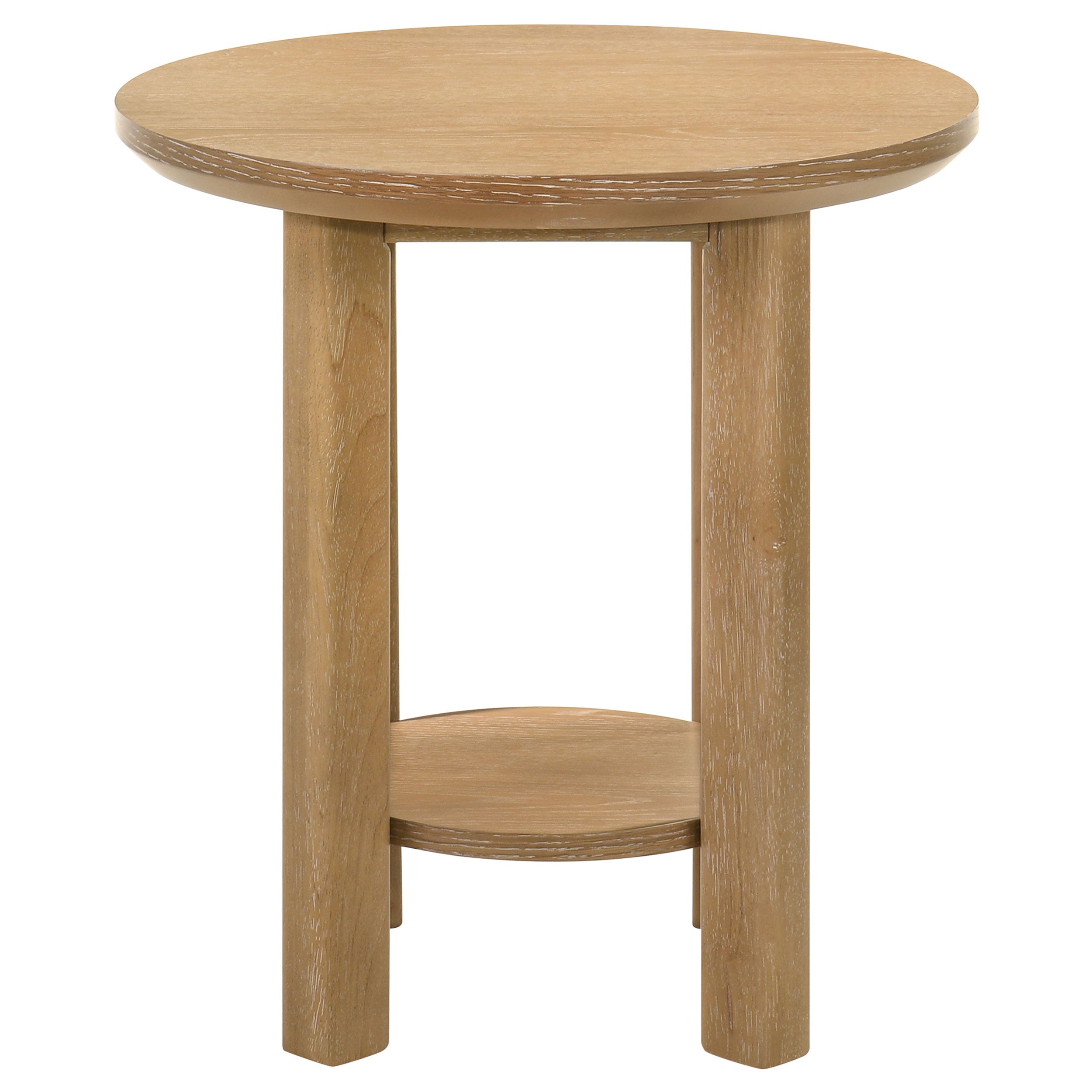 Table d'appoint ronde en bois Ottowa avec étagère en chêne clair