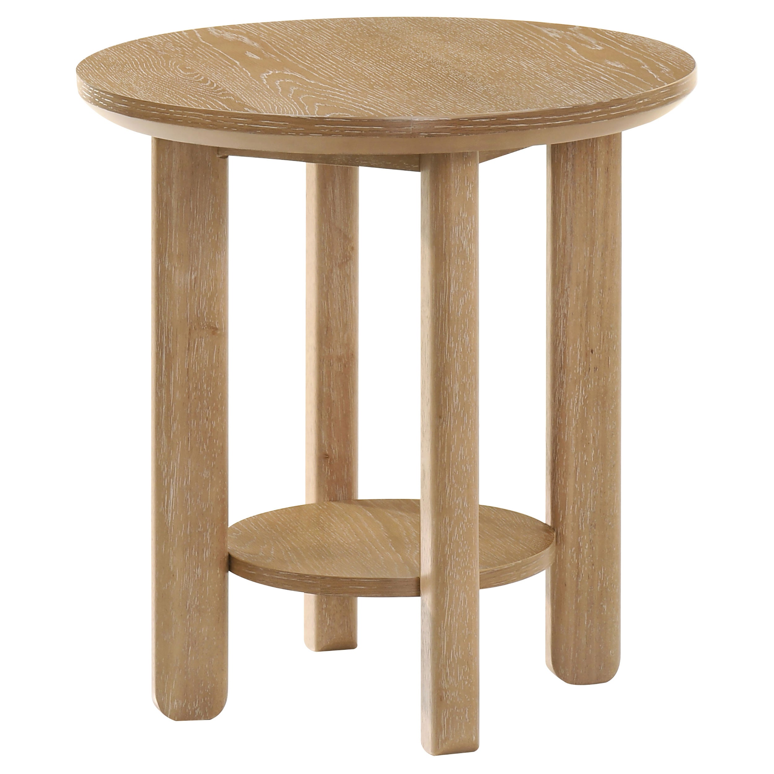 Table d'appoint ronde en bois Ottowa avec étagère en chêne clair