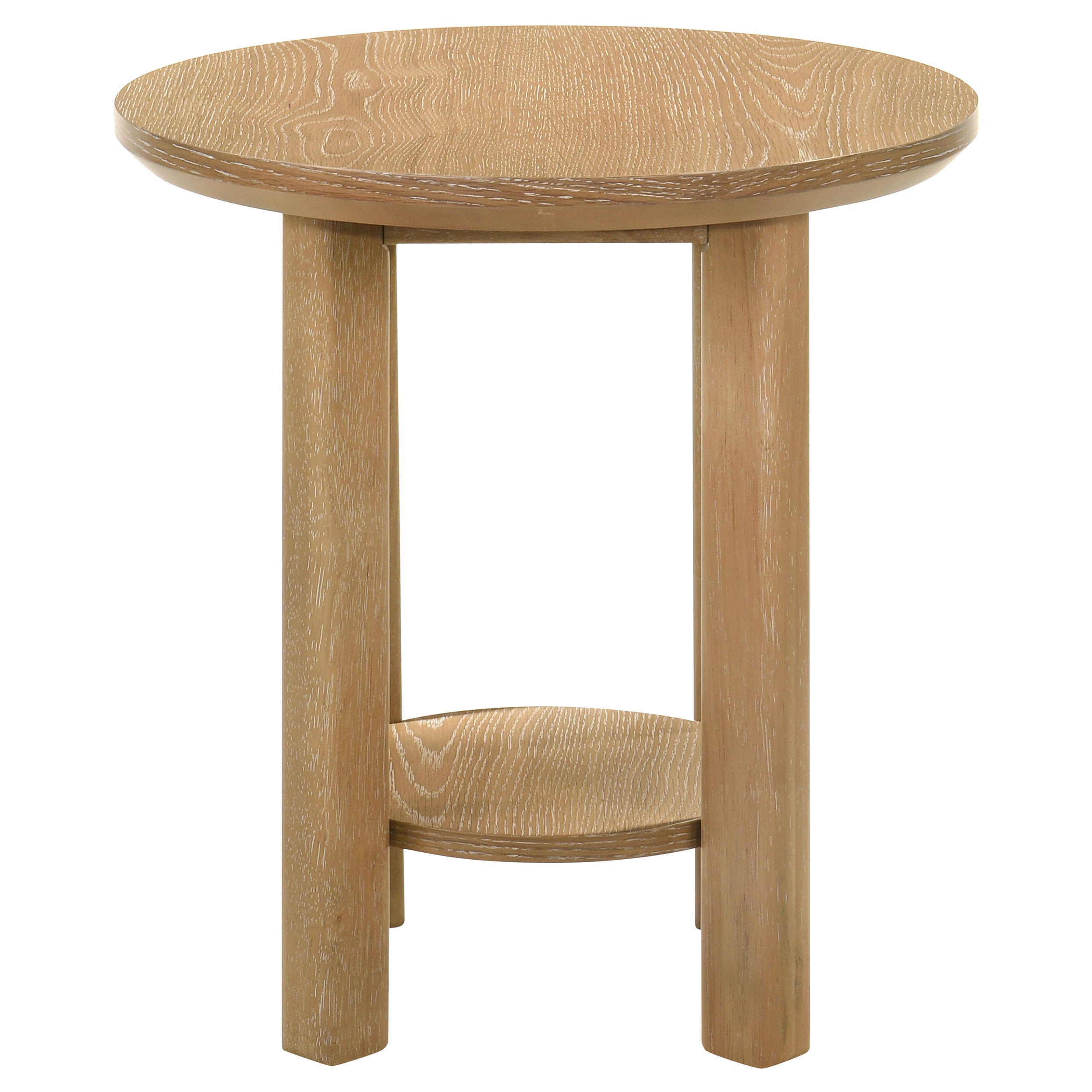 Table d'appoint ronde en bois Ottowa avec étagère en chêne clair