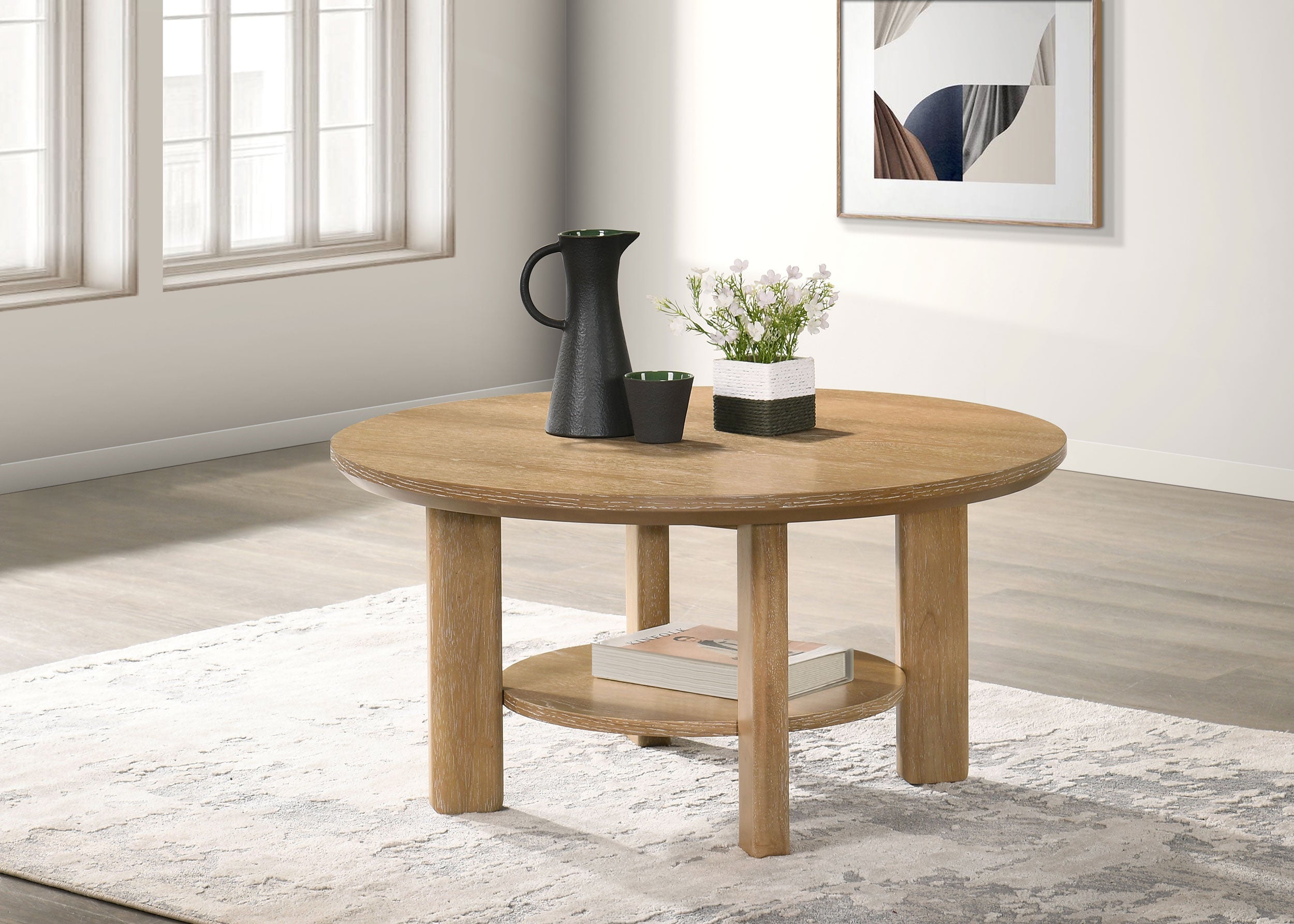 Table basse ronde en bois de chêne clair de 36 pouces d'Ottowa