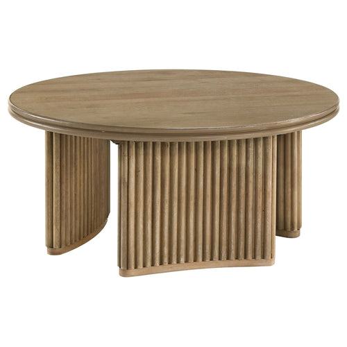 Table basse ronde en bois Adina de 36 pouces, brun clair vieilli