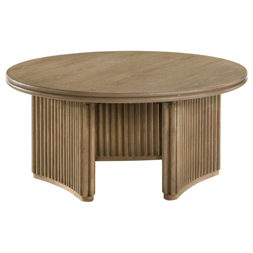 Table basse ronde en bois Adina de 36 pouces, brun clair vieilli